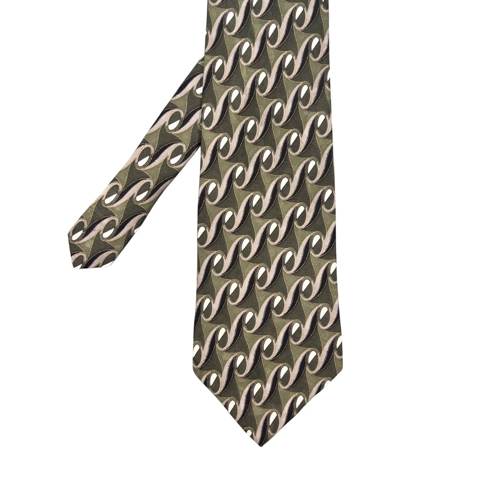 Clubfellow Green Necktie Geometric Abstract Italian Silk Mens OS